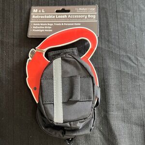 M&L Black Retractable Leash Accessory Bag for Medium & Large Leashes Reflective